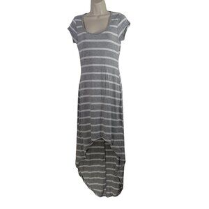 Rue 21 Gray White Striped High Low Dress Women Size L Short Sleeve Scoop Neck